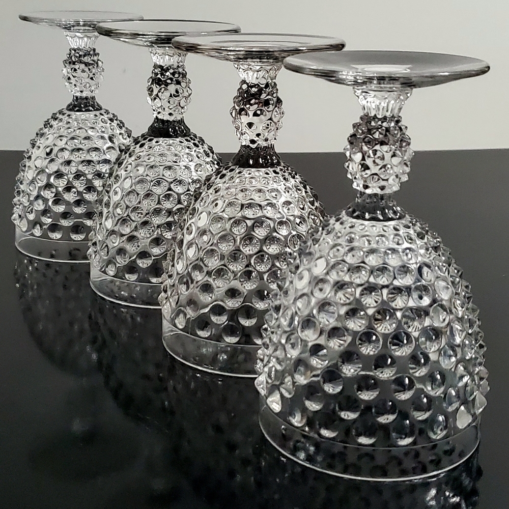 Vntg Duncan & Miller Glass (4) Hobnail Clear 10oz Goblets - Picture 2 of 16